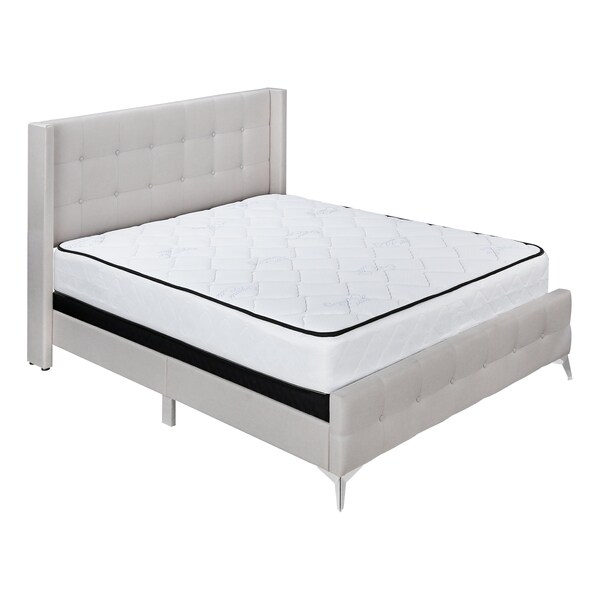 Monarch Specialties Bed, Queen Size, Bedroom, Upholstered, Beige Linen Look, Chrome Metal Legs I 6041Q - main